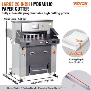 Electric Hydraulic Paper Cutter, Heavy Duty Paper Cutter Machine 26" /660.4mm Cutting Width, 3.14"/80mm Cutting Thickness, Electric Paper Trimmer with 7" Touchscreen Numerical Control