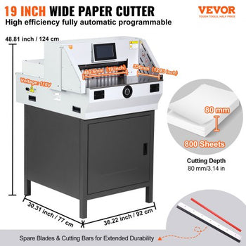 Electric Paper Cutter, Heavy Duty Paper Trimmer 19" /482.6mm Cutting Width, 3.14"/80mm Cutting Thickness, Electric  Paper Cutting Machine with 7" Touchscreen Numerical Control Function