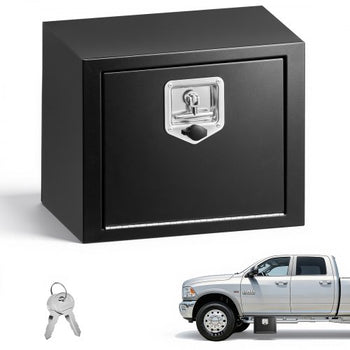 Underbody Truck Tool Box, 18 x 12 x 14 Inch Heavy Duty Steel Trailer Storage Box with Lock & Keys, Waterproof Trailer Storage Organizer Under Body Chest with T-Handle for Truck, Van, SUV, Black