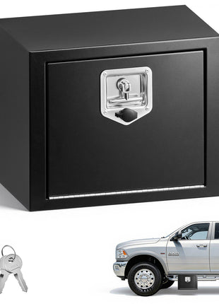 Underbody Truck Tool Box, 18 x 12 x 14 Inch Heavy Duty Steel Trailer Storage Box with Lock & Keys, Waterproof Trailer Storage Organizer Under Body Chest with T-Handle for Truck, Van, SUV, Black