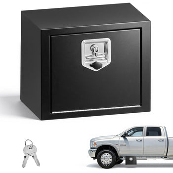 Underbody Truck Tool Box, 18 x 12 x 14 Inch Heavy Duty Steel Trailer Storage Box with Lock & Keys, Waterproof Trailer Storage Organizer Under Body Chest with T-Handle for Truck, Van, SUV, Black
