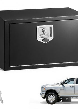 Underbody Truck Tool Box, 24 x 12 x 14 Inch Heavy Duty Steel Trailer Storage Box with Lock & Keys, Waterproof Trailer Storage Organizer Under Body Chest with T-Handle for Truck, Van, SUV, Black