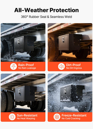 Underbody Truck Tool Box, 24 x 12 x 14 Inch Heavy Duty Steel Trailer Storage Box with Lock & Keys, Waterproof Trailer Storage Organizer Under Body Chest with T-Handle for Truck, Van, SUV, Black
