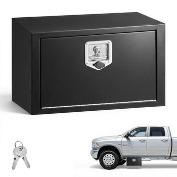Underbody Truck Tool Box, 24 x 12 x 14 Inch Heavy Duty Steel Trailer Storage Box with Lock & Keys, Waterproof Trailer Storage Organizer Under Body Chest with T-Handle for Truck, Van, SUV, Black
