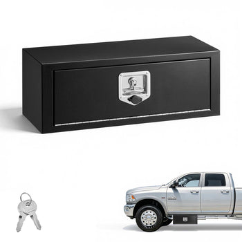 Underbody Truck Tool Box, 27 x 10 x 10 Inch Heavy Duty Steel Trailer Storage Box with Lock & Keys, Waterproof Trailer Storage Organizer Under Body Chest with T-Handle for Truck, Van, SUV, Black