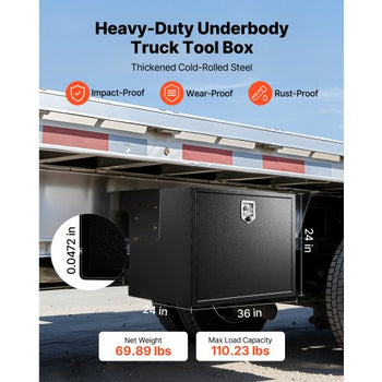 Underbody Truck Tool Box, 36 x 24 x 24 Inch Heavy Duty Steel Trailer Storage Box with Lock & Keys, Waterproof Trailer Storage Organizer Under Body Chest with T-Handle for Truck, Van, SUV, Black
