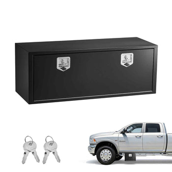 Underbody Truck Tool Box, 48 x 18 x 18 Inch Heavy Duty Steel Trailer Storage Box with Lock & Keys, Waterproof Trailer Storage Organizer Under Body Chest with T-Handle for Truck, Van, SUV, Black