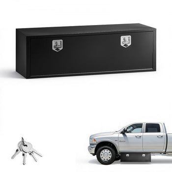 Underbody Truck Tool Box, 60 x 18 x 18 Inch Heavy Duty Steel Trailer Storage Box with Lock & Keys, Waterproof Trailer Storage Organizer Under Body Chest with T-Handle for Truck, Van, SUV, Black