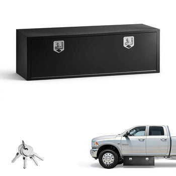 Underbody Truck Tool Box, 60 x 18 x 18 Inch Heavy Duty Steel Trailer Storage Box with Lock & Keys, Waterproof Trailer Storage Organizer Under Body Chest with T-Handle for Truck, Van, SUV, Black