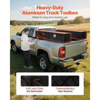 Truck Tool Box, 72 x 13 x 16 Inch, Black Aluminum Tread Topsider Toolbox with Dual Drop Doors, Heavy Duty Lockable Storage and Organization Box with Latch, Corrosion-Resistant, for Truck Bed
