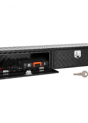 Truck Tool Box, 72 x 13 x 16 Inch, Black Aluminum Tread Topsider Toolbox with Dual Drop Doors, Heavy Duty Lockable Storage and Organization Box with Latch, Corrosion-Resistant, for Truck Bed