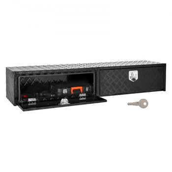 Truck Tool Box, 72 x 13 x 16 Inch, Black Aluminum Tread Topsider Toolbox with Dual Drop Doors, Heavy Duty Lockable Storage and Organization Box with Latch, Corrosion-Resistant, for Truck Bed