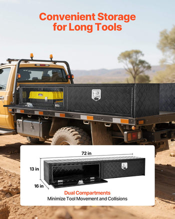 Truck Tool Box, 72 x 13 x 16 Inch, Black Aluminum Tread Topsider Toolbox with Dual Drop Doors, Heavy Duty Lockable Storage and Organization Box with Latch, Corrosion-Resistant, for Truck Bed
