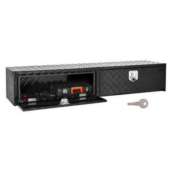 Truck Tool Box, 72 x 13 x 16 Inch, Black Aluminum Tread Topsider Toolbox with Dual Drop Doors, Heavy Duty Lockable Storage and Organization Box with Latch, Corrosion-Resistant, for Truck Bed