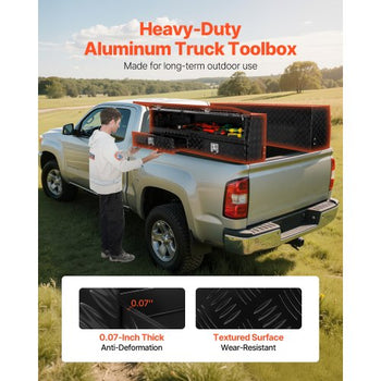 Contractor Truck Tool Box, 72 x 21 x 13 in, Black Tread Aluminum TopSider Toolbox with Two Lower Drawers, Flip Up Door, Weather-Resistant Heavy Duty Storage Box with Latch, for Truck Bed Pickup