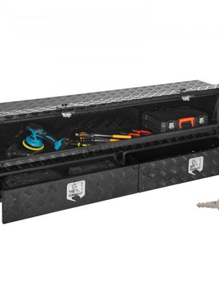 Contractor Truck Tool Box, 72 x 21 x 13 in, Black Tread Aluminum TopSider Toolbox with Two Lower Drawers, Flip Up Door, Weather-Resistant Heavy Duty Storage Box with Latch, for Truck Bed Pickup