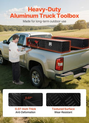 Truck Tool Box, 88 x 16 x 13 Inch, Black Aluminum Tread Topsider Toolbox with Dual Drop Doors, Heavy Duty Lockable Storage and Organization Box with Latch, Corrosion-Resistant, for Truck Bed
