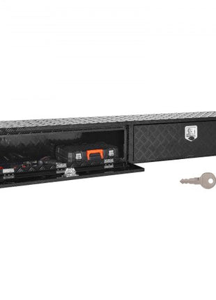 Truck Tool Box, 88 x 16 x 13 Inch, Black Aluminum Tread Topsider Toolbox with Dual Drop Doors, Heavy Duty Lockable Storage and Organization Box with Latch, Corrosion-Resistant, for Truck Bed