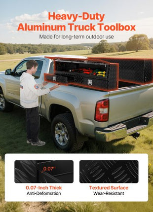 Contractor Truck Tool Box, 81.5 x 21 x 13 in, Black Tread Aluminum TopSider Toolbox with Two Lower Drawers, Flip Up Door, Weather-Resistant Heavy Duty Storage Box, with Latch, for Truck Bed