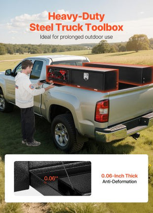 Truck Tool Box, 72 x 13 x 16 Inch, Black Carbon Steel Topsider Toolbox with Dual Drop Doors, Heavy Duty Lockable Storage & Organization Box with Latch, Corrosion-Resistant, for Truck Bed Pickup