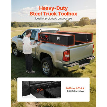 Truck Tool Box, 72 x 13 x 16 Inch, Black Carbon Steel Topsider Toolbox with Dual Drop Doors, Heavy Duty Lockable Storage & Organization Box with Latch, Corrosion-Resistant, for Truck Bed Pickup