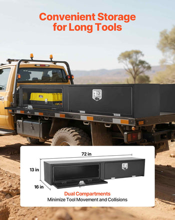 Truck Tool Box, 72 x 13 x 16 Inch, Black Carbon Steel Topsider Toolbox with Dual Drop Doors, Heavy Duty Lockable Storage & Organization Box with Latch, Corrosion-Resistant, for Truck Bed Pickup