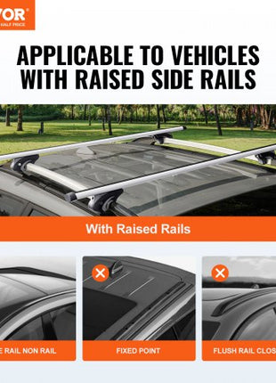 Roof Rack Cross Bars, Aluminum Roof Rack Crossbars, Fit Raised Side Rail with Gap, 200 lbs Load Capacity, Adjustable Crossbars with Locks, for SUVs, Sedans, and Vans