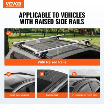 Roof Rack Cross Bars, Aluminum Roof Rack Crossbars, Fit Raised Side Rail with Gap, 200 lbs Load Capacity, Adjustable Crossbars with Locks, for SUVs, Sedans, and Vans