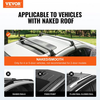 Roof Rack Cross Bars, Aluminum Roof Rack Crossbars, Fit Roof without Side Rail, 155 lbs Load Capacity, Adjustable Bare Roof Crossbars with Locks, for SUVs, Sedans, and Vans