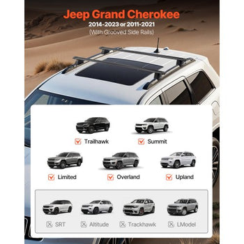Roof Rack Cross Bars, Fits Jeep Grand Cherokee 2011-2021 (With Grooved Side Rails), 200 LBS Capacity, Lockable Heavy Duty Aluminum Crossbar Racks Roof Rail Rooftop Luggage Canoe