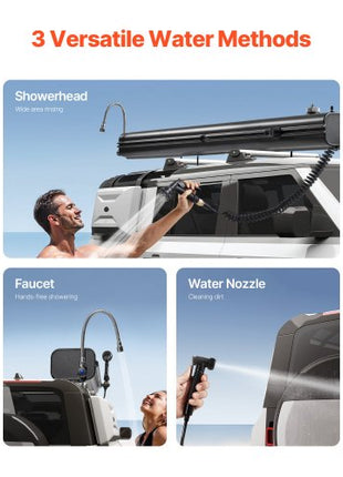 Roof Rack Water Tank, 7 Gal, Multi-Dispensing Outdoor Tank with 2 Splash-Guard Panels & T-slot, High-Capacity Aluminum Tank with Pressurization Port, Fit for Trunks, Roll Bars, Crossbars
