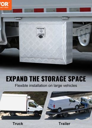 Underbody Truck Box, 24"×17"×18" Pickup Storage Box, Heavy Duty Aluminum Diamond Plate Tool Box with Lock and Keys, Waterproof Trailer Storage Box with T-Handle Latch for Truck, Van, Trailer