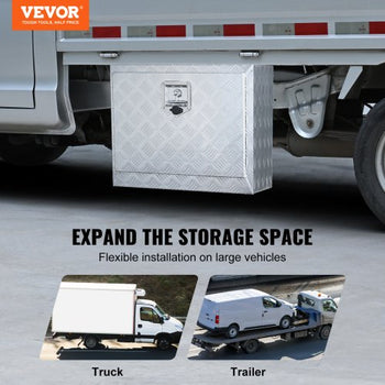 Underbody Truck Box, 24"×17"×18" Pickup Storage Box, Heavy Duty Aluminum Diamond Plate Tool Box with Lock and Keys, Waterproof Trailer Storage Box with T-Handle Latch for Truck, Van, Trailer