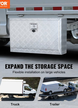 Underbody Truck Box, 30"×17"×18" Pickup Storage Box, Heavy Duty Aluminum Diamond Plate Tool Box with Lock and Keys, Waterproof Trailer Storage Box with T-Handle Latch for Truck, Van, Trailer
