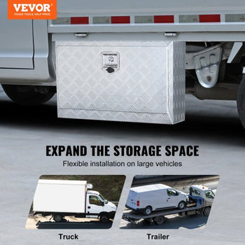 Underbody Truck Box, 30"×17"×18" Pickup Storage Box, Heavy Duty Aluminum Diamond Plate Tool Box with Lock and Keys, Waterproof Trailer Storage Box with T-Handle Latch for Truck, Van, Trailer