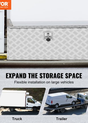 Underbody Truck Box, 36"×17"×18" Pickup Storage Box, Heavy Duty Aluminum Diamond Plate Tool Box with Lock and Keys, Waterproof Trailer Storage Box with T-Handle Latch for Truck, Van, Trailer