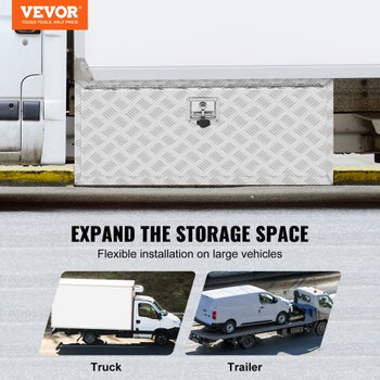 Underbody Truck Box, 36"×17"×18" Pickup Storage Box, Heavy Duty Aluminum Diamond Plate Tool Box with Lock and Keys, Waterproof Trailer Storage Box with T-Handle Latch for Truck, Van, Trailer