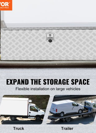 Underbody Truck Box, 48"×17"×18" Pickup Storage Box, Heavy Duty Aluminum Diamond Plate Tool Box with Lock and Keys, Waterproof Trailer Storage Box with T-Handle Latch for Truck, Van, Trailer
