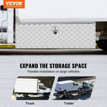 Underbody Truck Box, 48"×17"×18" Pickup Storage Box, Heavy Duty Aluminum Diamond Plate Tool Box with Lock and Keys, Waterproof Trailer Storage Box with T-Handle Latch for Truck, Van, Trailer