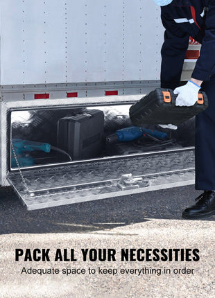 Underbody Truck Box, 48"×17"×18" Pickup Storage Box, Heavy Duty Aluminum Diamond Plate Tool Box with Lock and Keys, Waterproof Trailer Storage Box with T-Handle Latch for Truck, Van, Trailer