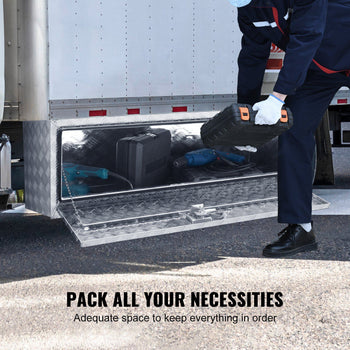 Aluminum trailer storage box with chrome finish, spacious interior for tools and equipment organization.