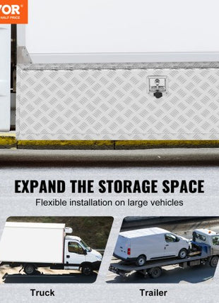 Underbody Truck Box, 60"×24"×24" Pickup Storage Box, Heavy Duty Aluminum Diamond Plate Tool Box with Lock and Keys, Waterproof Trailer Storage Box with T-Handle Latch for Truck, Van, Trailer