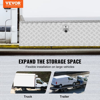 Underbody Truck Box, 60"×24"×24" Pickup Storage Box, Heavy Duty Aluminum Diamond Plate Tool Box with Lock and Keys, Waterproof Trailer Storage Box with T-Handle Latch for Truck, Van, Trailer