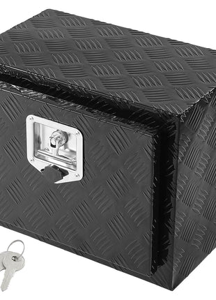 Underbody Truck Box, 18" x 12" x 14" Pickup Storage Box, Heavy Duty Aluminum Diamond Plate Tool Box with Lock and Keys, Waterproof Trailer Storage Box with T-Handle Latch for Truck, Van, Trailer