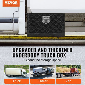 Underbody Truck Box, 24" x 14" x 16" Pickup Storage Box, Heavy Duty Aluminum Diamond Plate Tool Box with Lock and Keys, Waterproof Trailer Storage Box with T-Handle Latch for Truck, Van, Trailer