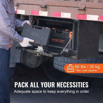 Underbody Truck Box, 24" x 14" x 16" Pickup Storage Box, Heavy Duty Aluminum Diamond Plate Tool Box with Lock and Keys, Waterproof Trailer Storage Box with T-Handle Latch for Truck, Van, Trailer