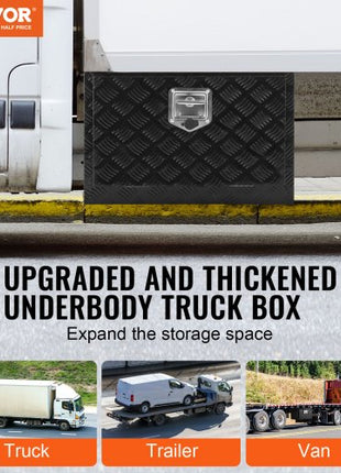 Underbody Truck Box, 24" x 17" x 18" Pickup Storage Box, Heavy Duty Aluminum Diamond Plate Tool Box with Lock and Keys, Waterproof Trailer Storage Box with T-Handle Latch for Truck, Van, Trailer