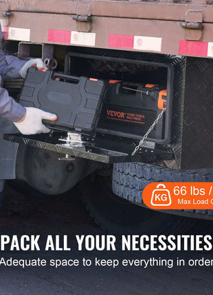 Underbody Truck Box, 24" x 17" x 18" Pickup Storage Box, Heavy Duty Aluminum Diamond Plate Tool Box with Lock and Keys, Waterproof Trailer Storage Box with T-Handle Latch for Truck, Van, Trailer