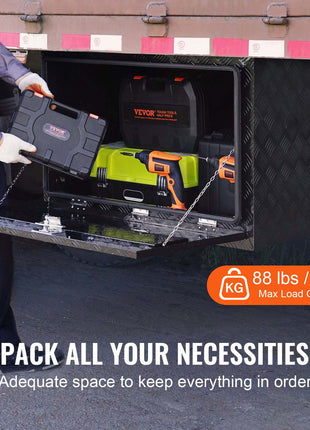 Underbody Truck Box, 36" x 24" x 24" Pickup Storage Box, Heavy Duty Aluminum Diamond Plate Tool Box with Lock and Keys, Waterproof Trailer Storage Box with T-Handle Latch for Truck, Van, Trailer