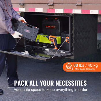 Underbody Truck Box, 36" x 24" x 24" Pickup Storage Box, Heavy Duty Aluminum Diamond Plate Tool Box with Lock and Keys, Waterproof Trailer Storage Box with T-Handle Latch for Truck, Van, Trailer